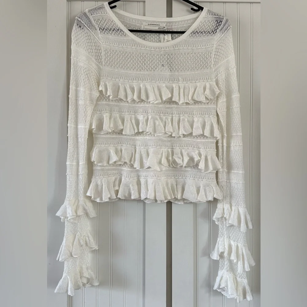 By Anthropologie Ruffle Sweater white size small - Picture 3 of 7